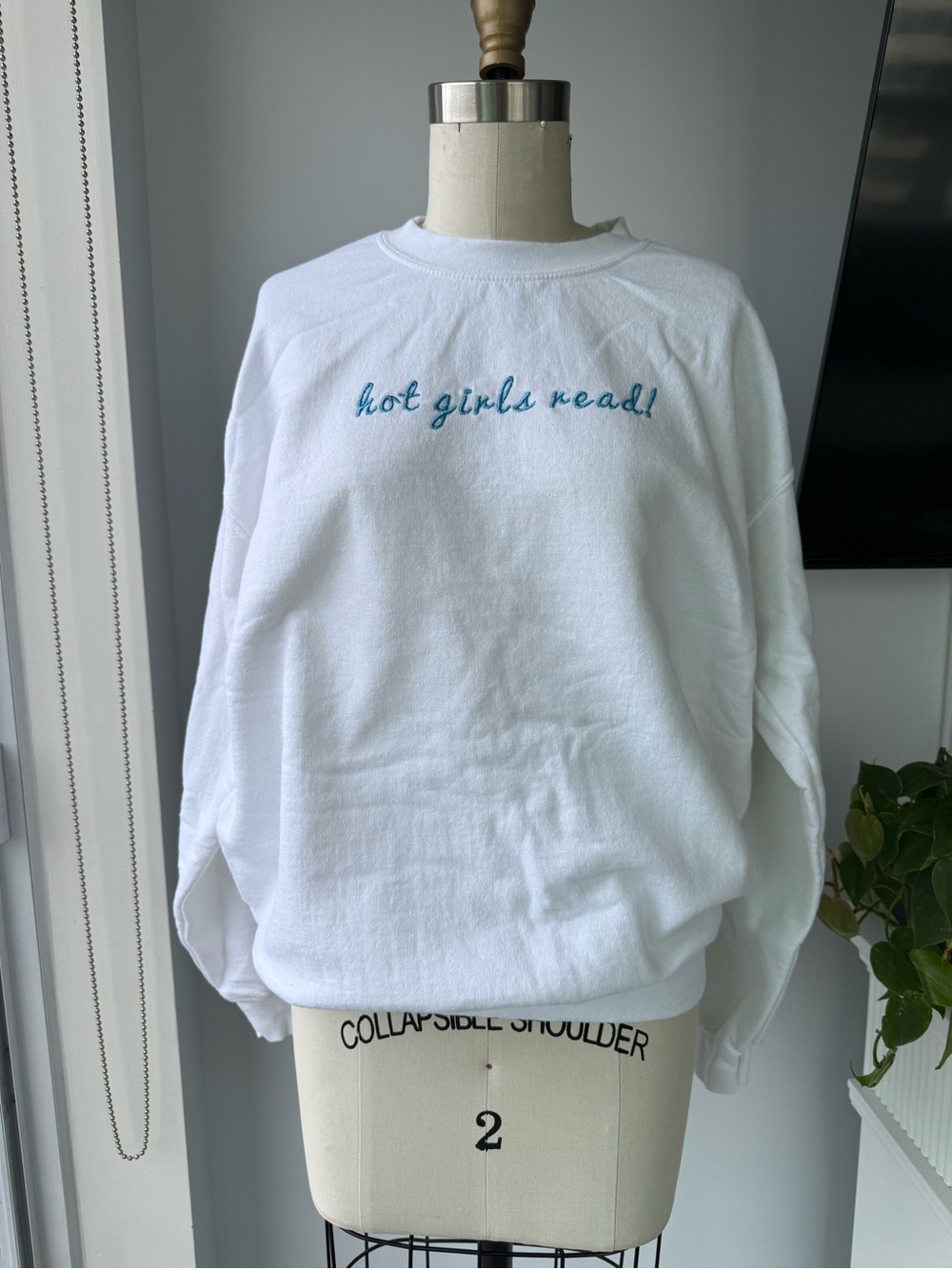 Handmade "hot girls read!" Embroidered Sweatshirt